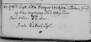 Gregers Erichsen Death Record 1746